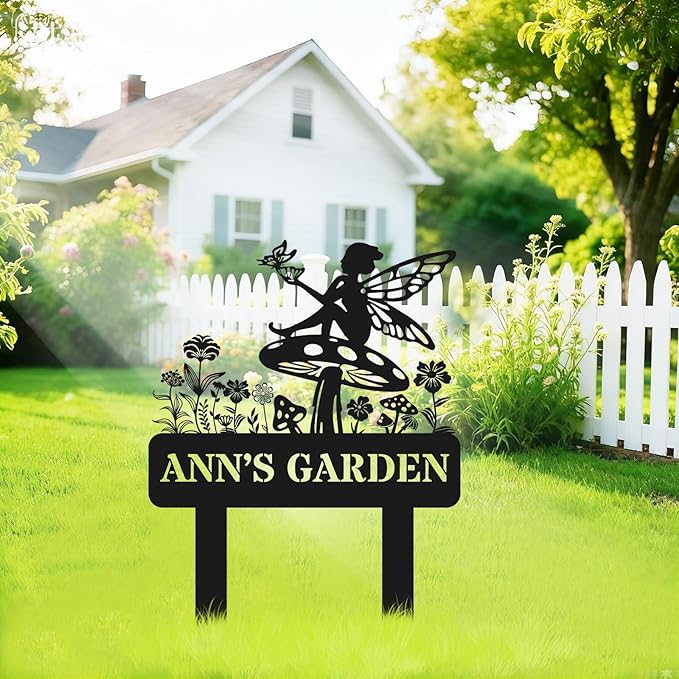 Personalized Metal Garden Sign, Custom Fairy Decor with Stake, Lucky Metal Yard Art, Garden Name Sign,Outdoor Decor,Patio Decoration,Home Present,Gardeners & Planters Gift