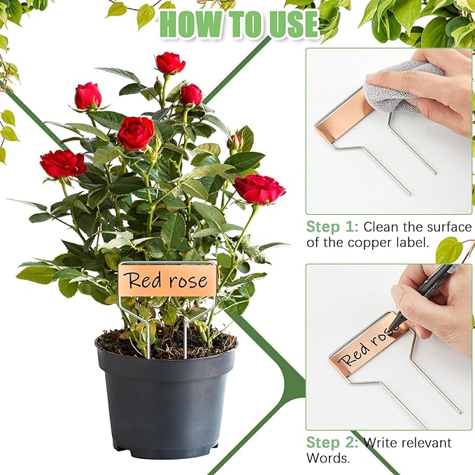 Moxweyeni 100 Pcs Metal Garden Tags Plant Labels for Garden Waterproof Plant Markers with 2 Permanent Pen Planting Nursery Tags Reusable Labels Stake for Plants (Copper,4 Inch)
