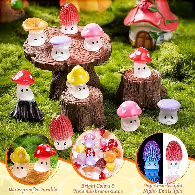 96pcs Mini Mushrooms Cute Resin Tiny Mushroom Figurines for Fairy Garden Terrarium Accessories Decor Micro Landscape Craft