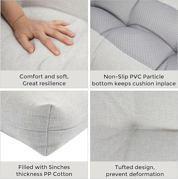 FUNHOME Outdoor Bench Cushion 45 x18 inch with Non-Slip Grips,Water Resistant Porch Swing Cushion,Bench Pillow Pads,Tufted Cushions for Patio Garden Furniture,45" Seat Cushions(Cloud Gray)