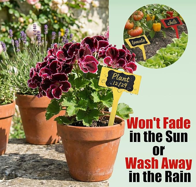 100 Pack T-Type Plant Labels for Outdoor Garden (5 Colors) with 104 Black Stickers & 2 Gold Paint Pen, Large 11.8" Waterproof Plastic Garden Markers Tags for Herbs, Flowers, Vegetables