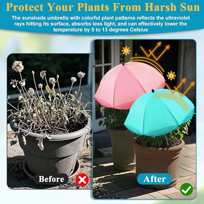 Upgraded Plant Umbrellas for Outdoor Plants 50in Higher 26in Larger Adjustable Angles Plant Shade Umbrella Sturdy Garden Shade Cover Sun Protection Umbrella for Potted Plants Garden Bed Flower Pot