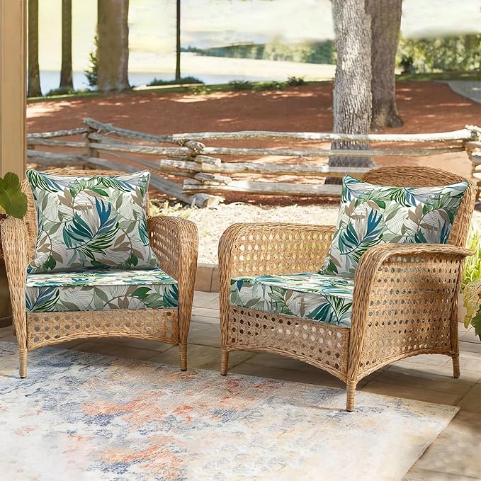 Outdoor Deep Seat Cushion Set, Water Repellent 24"x24" Patio Thick Cushions Replacement with Seat & Back Pillow for Patio Sofa, Wicker Chair, Couch - Lush Leaf Green