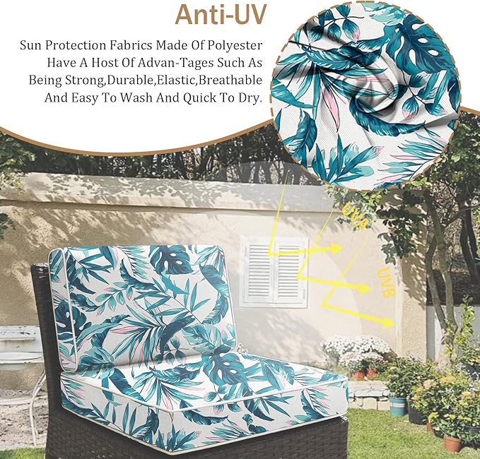 14 Pcs Outdoor Replacement Cushions for Patio Furniture, All Weather Water Resistant Cushion for 6 Seat Rattan Wicker Sectional Patio Conversation Sets and Couch (Lelf)