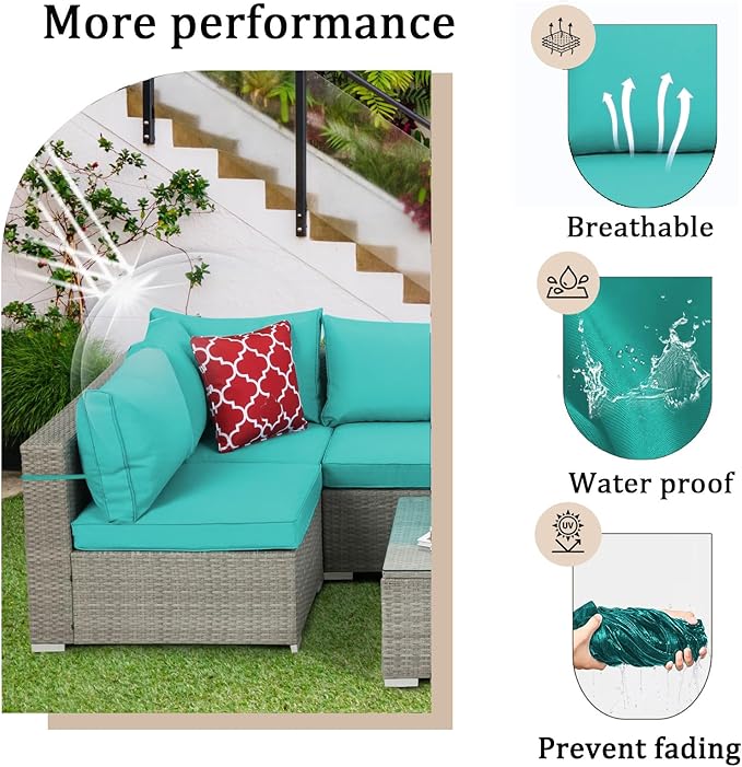 14 Pieces Outdoor Sectional Replacement Cushions for Patio Furniture, 4in Thick Outdoor Sofa Cushions for 6 Seat, Waterproof Deep Seat Couch Patio Cushion Set (Lake Blue)