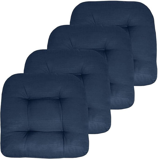 Sweet Home Collection Patio Cushions Outdoor Chair Pads Premium Comfortable Thick Fiber Fill Tufted 19" x 19" Seat Cover, 19x19 inches, Navy Blue 4 Count