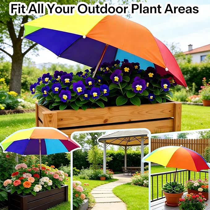 3Pack Plant Umbrellas for Outdoor Plants - 26" Large Sun Shade Cover, 43.3" Tall with Adjustable Angle, Compatible with Potted Plants, Garden Beds & Raised Garden Beds, Defends Against Blazing Sun & Intense Heat (Plant-3)