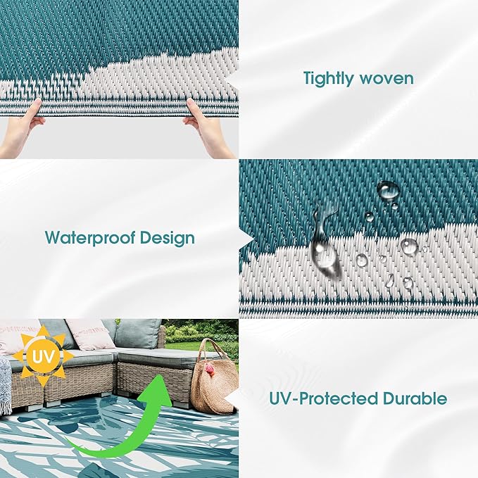 Onelike 9x18' Outdoor Plastic Straw Rug Patio Rug Waterproof Design Non-Slip & Easy to Clean Perfect for Garden, Porch, Balcony, Camping, RV Trip, Deck, Green&White