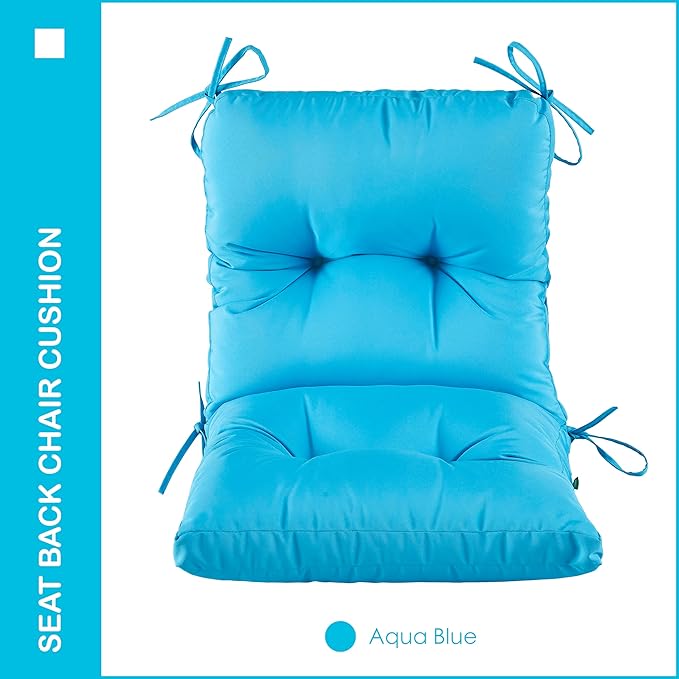 Outdoor Indoor Seat/Back Chair Tufted Cushion,All-Weather Patio Chair Cushion with Ties,for Patio Furniture,Aqua Blue