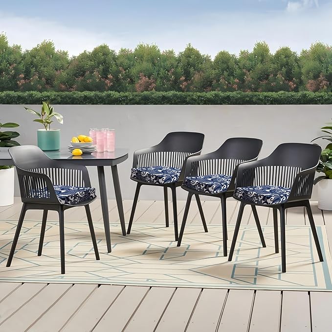Outdoor Chair Cushions Set of 2, 18.5 x 16 Inch Patio Chair Cushions, Water Resistant, Non-Slip Ties (Blue Carp)