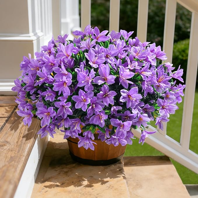 INSPRING Artificial Flowers for Outdoors Spring Summer Decorations, 3 Bundles Fake Azalea Flower Faux Outdoor Plants UV Resistant Realistic Silk Flowers for Outside Planter Patio Garden Walkways Home