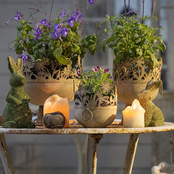 3 Piece Vintage Metal Pots Set,Rustic Distressed Garden Planter Plant Buckets with Handles Farmhouse Floral Containers for Indoor Outdoor Home Gardening Tabletop Centerpieces Wedding Decor Green