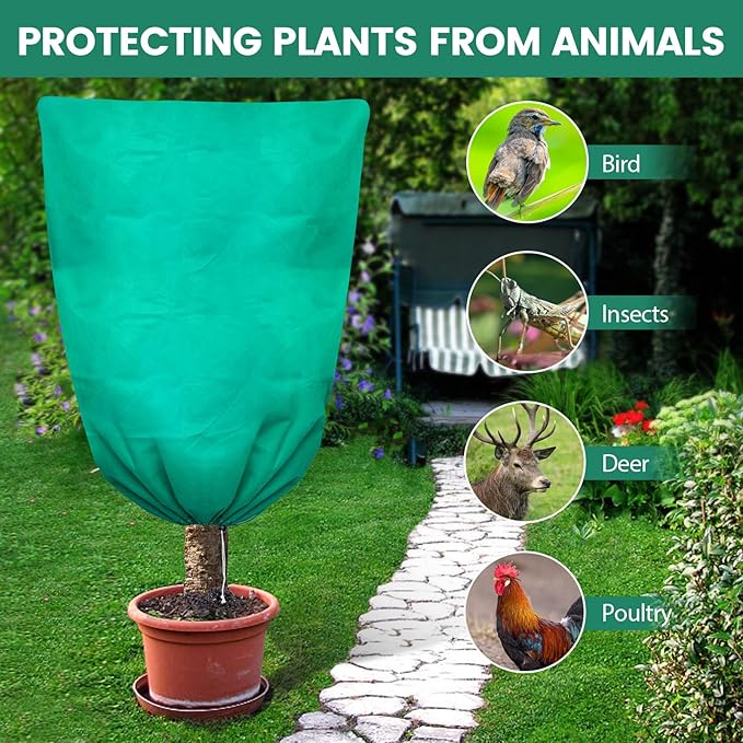 Plant Covers Freeze Protection, 75"W x 90"H Large Frost Cloth Blankets 2.47oz/yd² with Zipper Drawstring, Reusable Frost Tree Covers Shrub Jackets for Winter Outdoor Plants Potted Fruit Tree