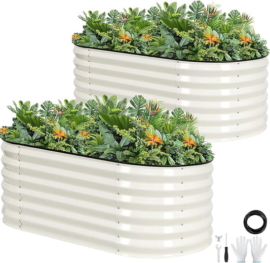 Galvanized Raised Garden Bed Outdoor |17'' Tall Planter Box Outdoor for Deep Root Plants | 2Pcs Raised Bed Kit for Gardening with Rubber Strip for Vegetables Flowers Fruits (White, 4x2x1.4FT)