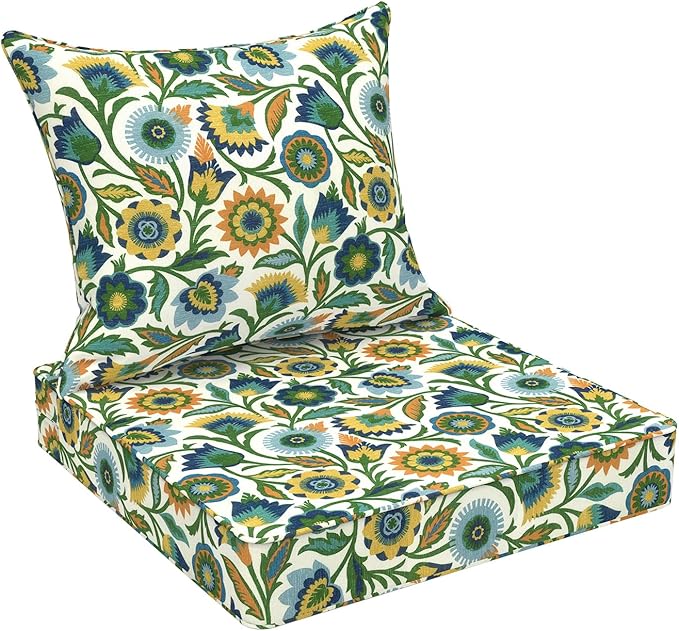 Outdoor Deep Seat Cushion Set, Water Repellent 24"x24" Patio Thick Cushions Replacement with Seat & Back Pillow for Patio Sofa, Wicker Chair, Couch - Fiesta Floral