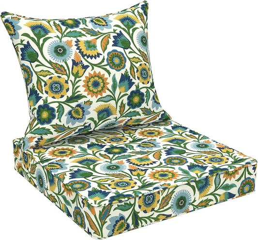 Outdoor Deep Seat Cushion Set, Water Repellent 24"x24" Patio Thick Cushions Replacement with Seat & Back Pillow for Patio Sofa, Wicker Chair, Couch - Fiesta Floral