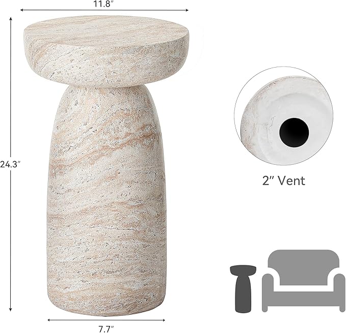 24" Large Side Table Outdoor, Modern Geometric Pedestal End Table, Multi-Functional & Decorative Coffee Table, Accent Table, Planter Stand for Garden Patio Porch Balcony or Living Room Decor