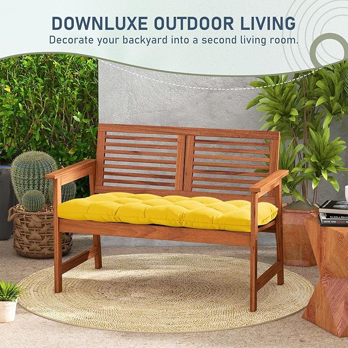 downluxe Outdoor Bench Cushion for Patio Furniture, Waterproof Tufted Overstuffed Porch Swing Cushions, Thick Outdoor Loveseat Cushions, 44" X 19" X 5", Yellow, Set of 1