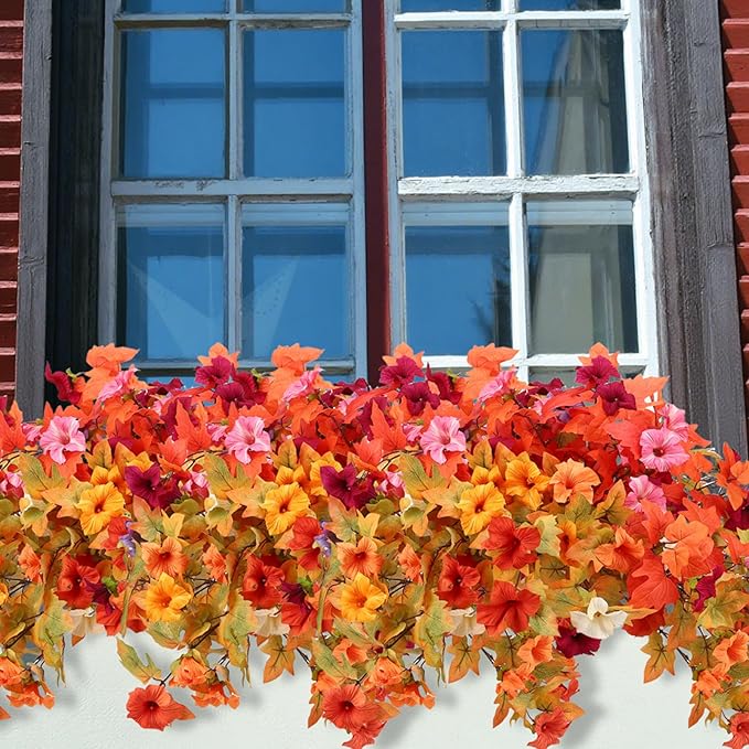 4PCS Artificial Fall Flowers Plants for Outdoor Decoration,Fall Silk Faux Flowers Petunias Planter for Garden Porch Yard Thanksgiving Day Harvest Festival Autumn Indoor Decor
