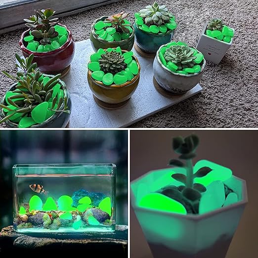 Glow in The Dark Rocks Outdoor, 200 pcs Green Solar Rocks for Landscaping, Outdoor Decor Glow in The Dark Stones, Glowing Pebbles for Garden Backyard Patio Lawn Pond Fish Tank Aquarium Decor