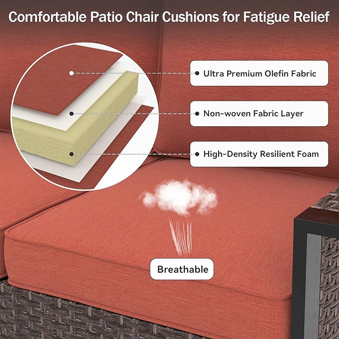 Outdoor Chair Cushions 23" x 24" x 4", Patio Deep Seat Replacement Cushions Set with Zippered Removable Cover, Weather-Resistant Olefin Fabric for Garden Chair Sofa Couch, Red