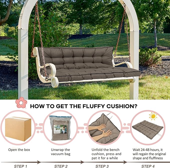 2-3 Seat Swing Replacement Cushion, Outdoor Bench Cushions with Backrest Thicken 4", Patio Furniture Garden Porch Loveseat Glider Pad Anti-Fading Waterproof (Khaki, 40x63in-thicken)