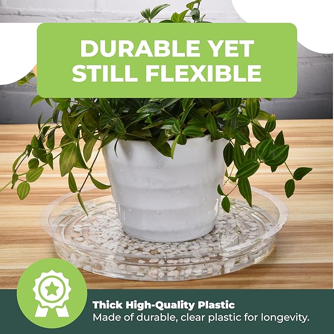Window Garden 12" Plant Saucer - Plastic Plant Trays for Indoor and Outdoor - Clear Flower Pot Drip Trays - Drainage Base - Water Tray for Pots Indoors - Planter Saucers for Potted Plants - Set of 6