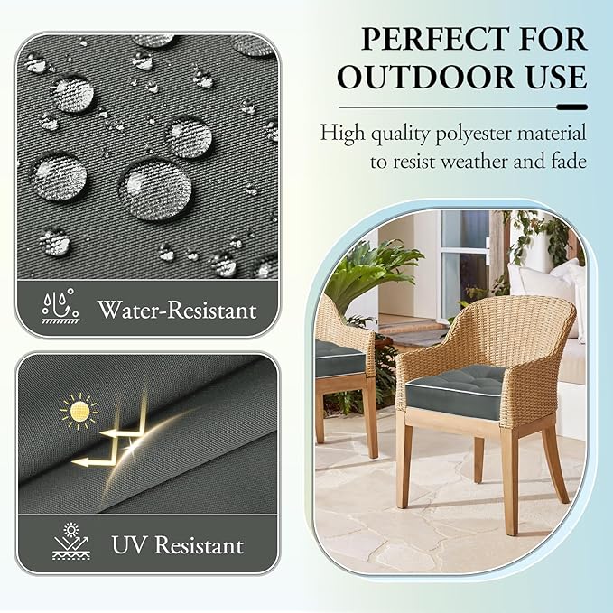 Wellsin Outdoor Chair Cushions Set of 2, Patio Cushions for Outdoor Furniture, Tufted Waterproof Outdoor Chair Pads, 19 x 19 Inch, Dark Gray