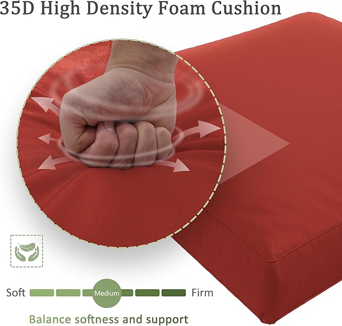 Outdoor Furniture Replacement Cushions, Waterproof Patio Furniture Cushions, 4" Deep Seat Outdoor Sectional Cushion for 3-Seat Outdoors Rattan Sofa Patio Sofa Cushion, Terra Red