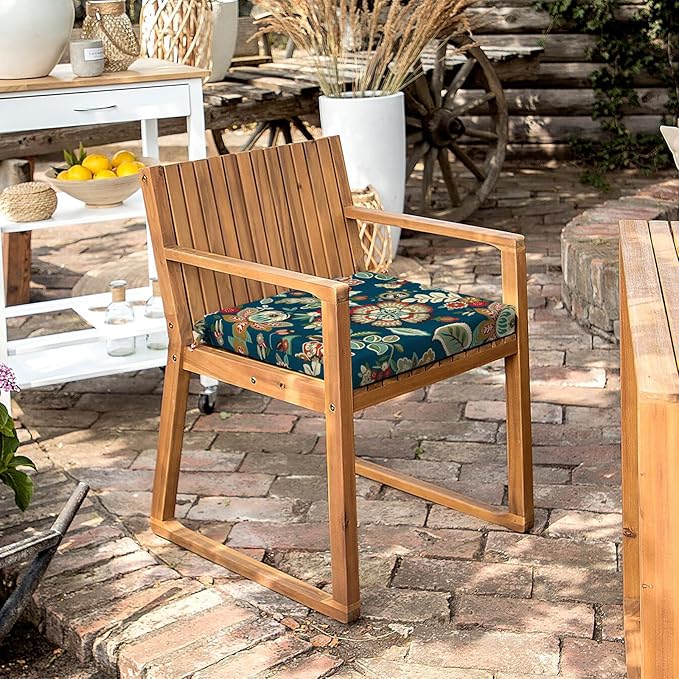 LVTXIII Outdoor Seat Cushions Set of 4 Square Corner Chair Cushions with Ties, Patio Chair Pads for Home Office and Patio Garden Furniture Decoration 18.5"x16"x2", Peacock Blue