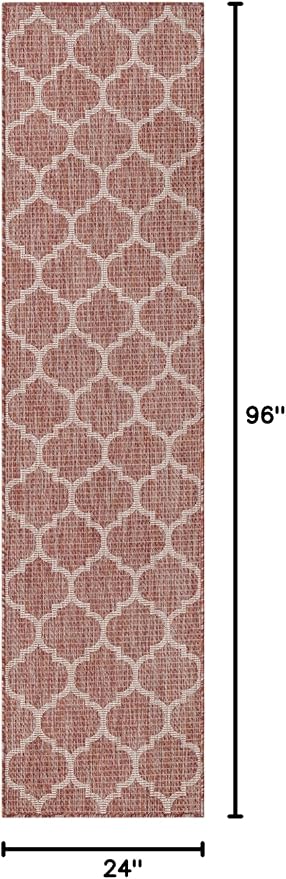 Unique Loom Outdoor Trellis Collection Area Rug (2' x 8' Runner Rust Red/Ivory)