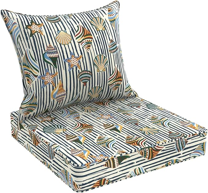 Outdoor Deep Seat Cushion Set, Water Repellent 24"x24" Patio Thick Cushions Replacement with Seat & Back Pillow for Patio Sofa, Wicker Chair, Couch - Crayon Shells