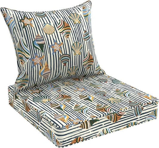 Outdoor Deep Seat Cushion Set, Water Repellent 24"x24" Patio Thick Cushions Replacement with Seat & Back Pillow for Patio Sofa, Wicker Chair, Couch - Crayon Shells