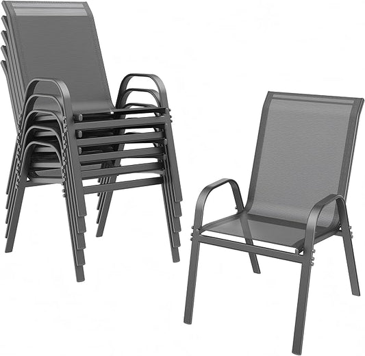 ONBRILL Patio Chairs set of 6, Easy Assembly Stackable Outdoor Dining Chairs with Wide Seat and Sturdy Metal Frame, Breathable All Weather Textilene Outdoor Chairs Set of 6 for Deck, Pool, Porch, Grey