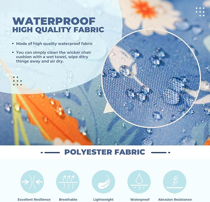 Wicker Chair Cushions, Waterproof Outdoor Loveseat Cushions for Patio Furniture, Tufted Wicker Furniture Cushions, 1 Loveseat and 2 U-Shaped Cushions (Blue Floral)