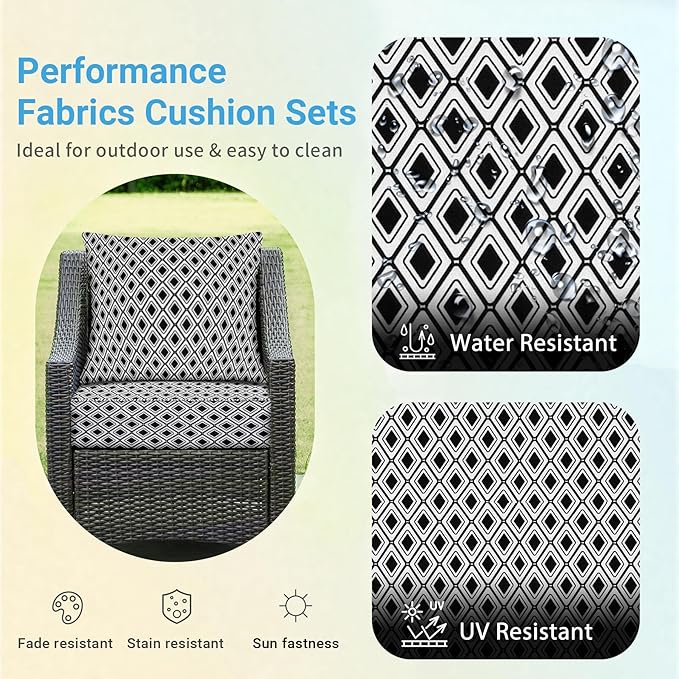 Outdoor Cushions for Patio Furniture,Outdoor Seat Cushion Set 24 x 24 x 4 Inch,Waterproof & Fade Resistant Outdoor Chair Cushions,Deep Patio Chair Cushion with Removable Cover,Black Geometry