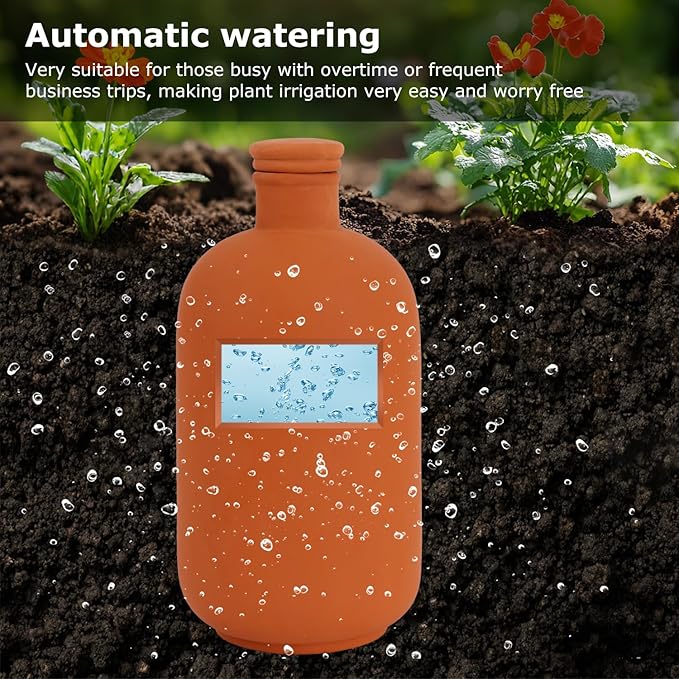 2pcs 10 * 5 * 5in Ollas Plant Watering Globes 61oz Terracotta Watering Pot Watering Bulbs for Outdoor and Indoor Plants Large Reservoir Bulbs with lid Terra Cotta Clay Irrigation Globes