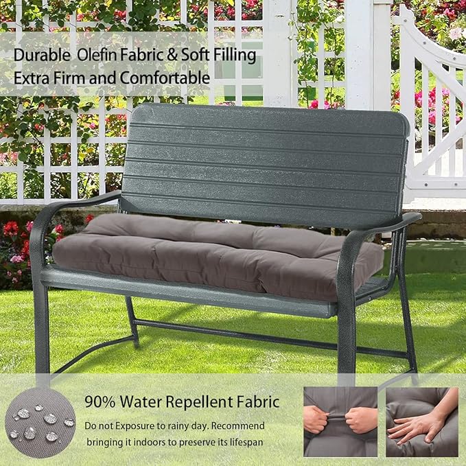 FUNHOME Outdoor Bench Cushion 45 x18 inch with Non-Slip Grips,Water Resistant Porch Swing Cushion,Bench Pillow Pads,Tufted Cushions for Patio Garden Furniture,45" Seat Cushions(Granny Gray)