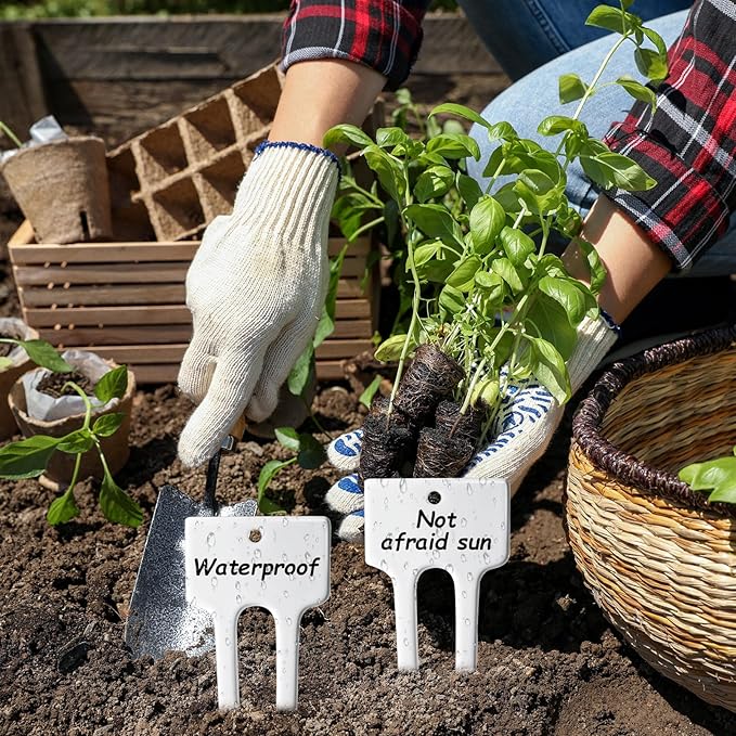 24 Pack Ceramic Plant Labels Garden Markers 4 Inch T-Type Plant Name Tags Herbs Succulent Name Tags for Indoor Outdoor Markers Tree Reusable Waterproof Label Stakes