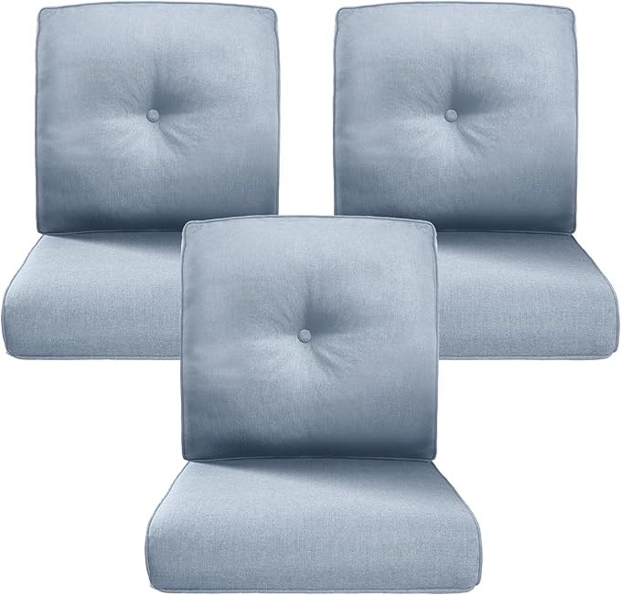 Belord Luxury 4" Thick Outdoor Cushion 3 Set - 22 x24 Inch 28D Sponge Filling Fade-Resistant Chair Cushion, Spill Proof Removable Patio Furniture Replacement Cushions for Sofa Bench Swing - Baby Blue