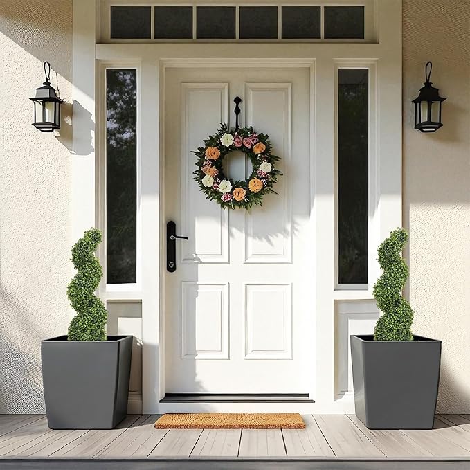 THE BLOOM TIMES 3ft Tall Spiral Topiary Trees Artificial Outdoor Set of 2, 36 Inch UV Resistant Large Faux Evergreen Fake Boxwood Plants for Front Porch Outside Planter Entryway Entrance Decor 3 Foot