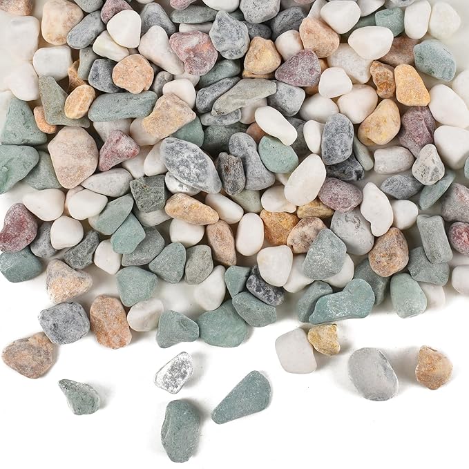 Decorative Polished River Rocks, Mixed Color Natural Pebbles, About 0.8 Inches, for Landscaping, Aquariums, Vase Fillers, and Succulent Gardens 1 LB
