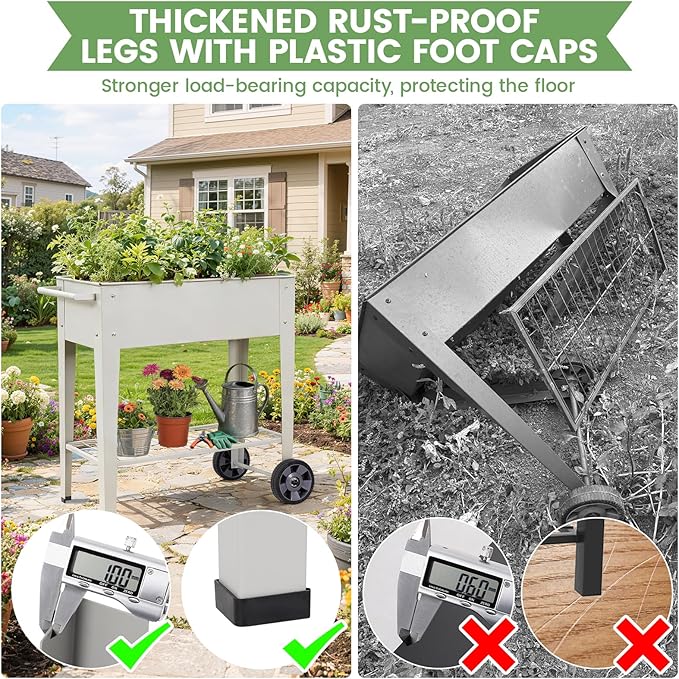 Tall Raised Garden Bed Outdoor with Wheels, Metal Elevated Raised Planter Box with Drainage Holes for Vegetables, Flower, Herbs(Grey)