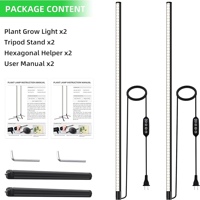 Standing Grow Light for Indoor Plants with Timer,42W Vertical Grow Lights for Indoor Plants Full Spectrum,4FT T8 243LED Plant Lights for Indoor Growing with On/Off Timer Function, 2 Pack