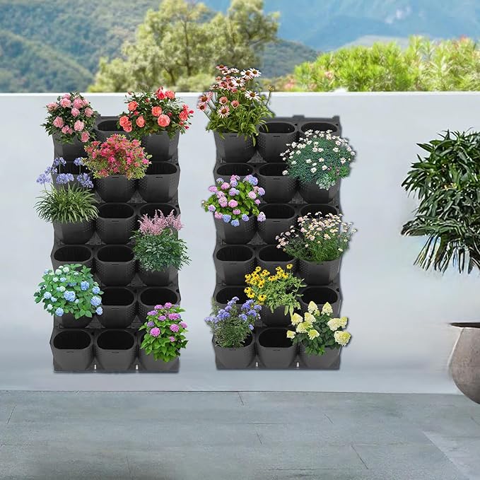 Self Watering Wall Planter, Vertical Garden Planter with 36 Pots, Wall-Mounted Indoor & Outdoor Flower Pot Holder, Vertical Garden Plastic Planter for Home (Black)