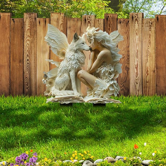 JOYO 11.8''Bohemian Fairy Flower Pot Decoration,Fairy Garden Planter Accessories,2D Acrylic Ground Plug,Fairy Pumpkin Angel Garden Stake for Pot Plants and Garden Yard Lawn Décor (P01)