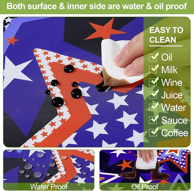 Picnic Table Cover with Bench Covers 6FT 3 Pcs Waterproof Windproof Aesthetic Camping Tablecloth with Drawstring Bag, Fitted for 6 Foot Rectangle Tables and Seats, 72 inch, Red Blue Stars