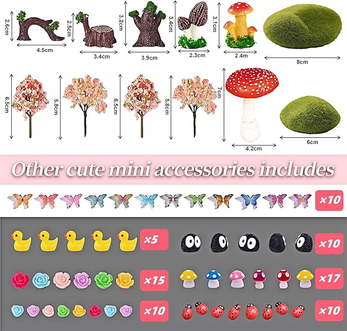 147Pcs Fairy Garden Kit Complete Miniature Figurines Accessories Set with Exclusive Mini Coffee Cups Butterflies DIY Resin Fairy House Mushrooms Animals Trees Decor for Indoor Outdoor Lawn Plant Pots
