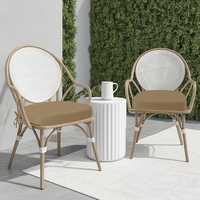 idee-home Outdoor Chair Cushions Set of 4, 17" x 17" x 2" Thick D-Shaped Patio Furniture Outdoor Seat Cushions Waterproof with Ties, Dining Pads