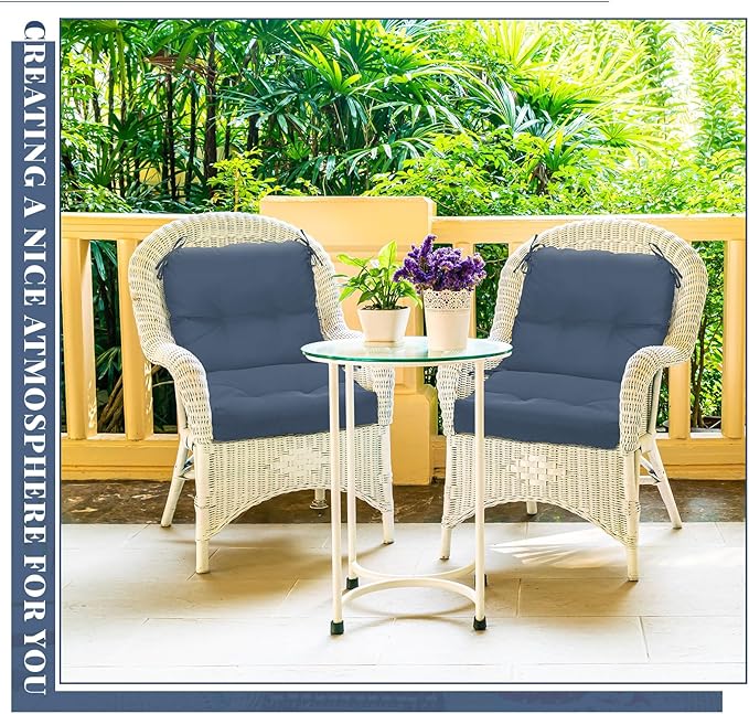 Geetery Set of 4 High Back Wicker Patio Chair Cushions for Outdoor Furniture 41.74x20.87x3.94 Inch Waterproof Thick Replacement Seat Pads with Non Slip Ties for Porch, Deck, Lawn & Garden(Blue Gray)
